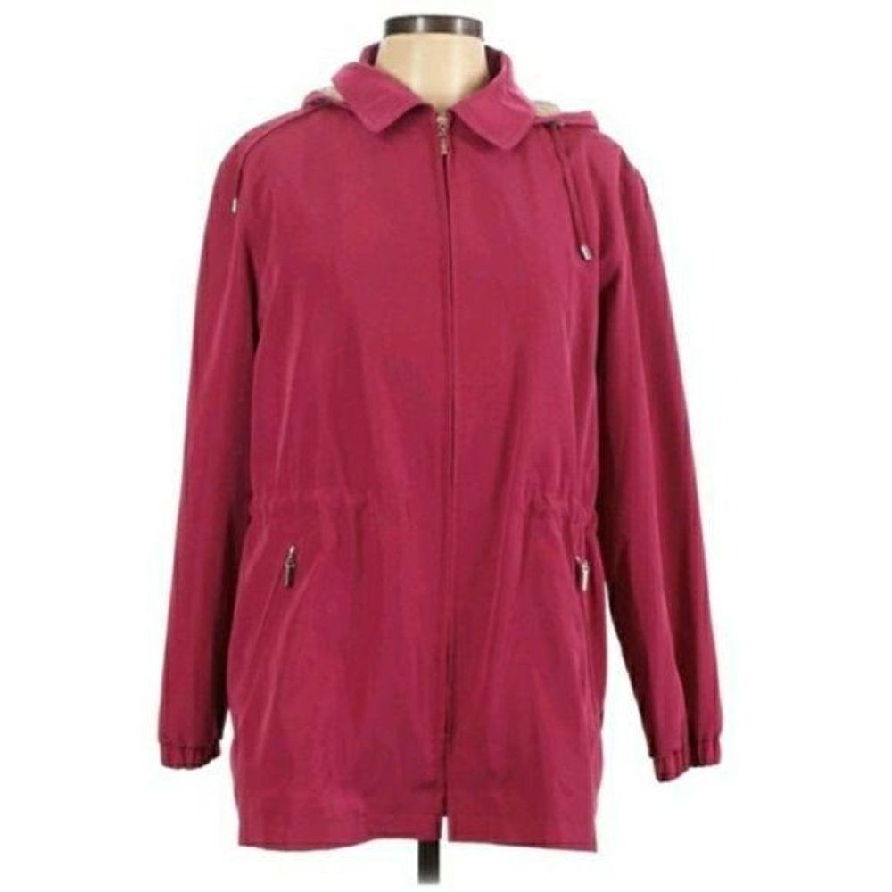 Gallery Pink Barn Coat Chore Jacket Windbreaker Raincoat Sz PL Hood Zip Up